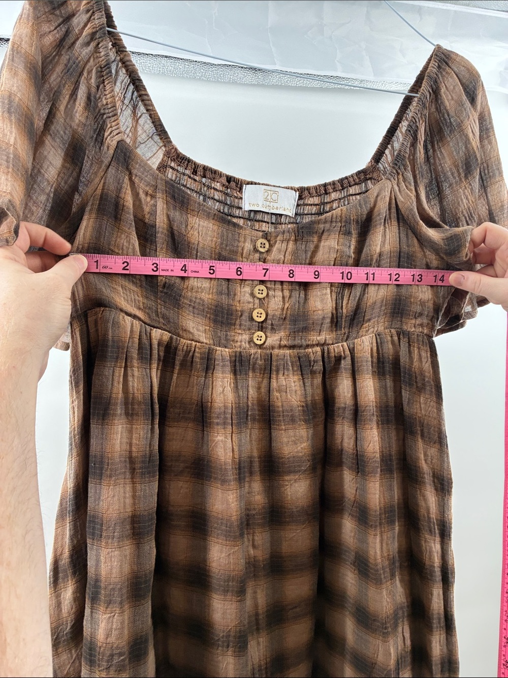 Rust-Brown Plaid Off-Shoulder Women’s Dress - Picture 5 of 6